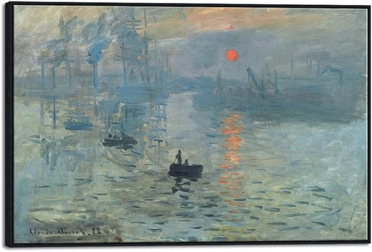 Wieco Art Extra Large Black Framed Art Impression Sunrise of Claude Monet Famous Paintings Reproduction Seascape Artwork Pictures on Canvas Wall Art for Home Decorations Black