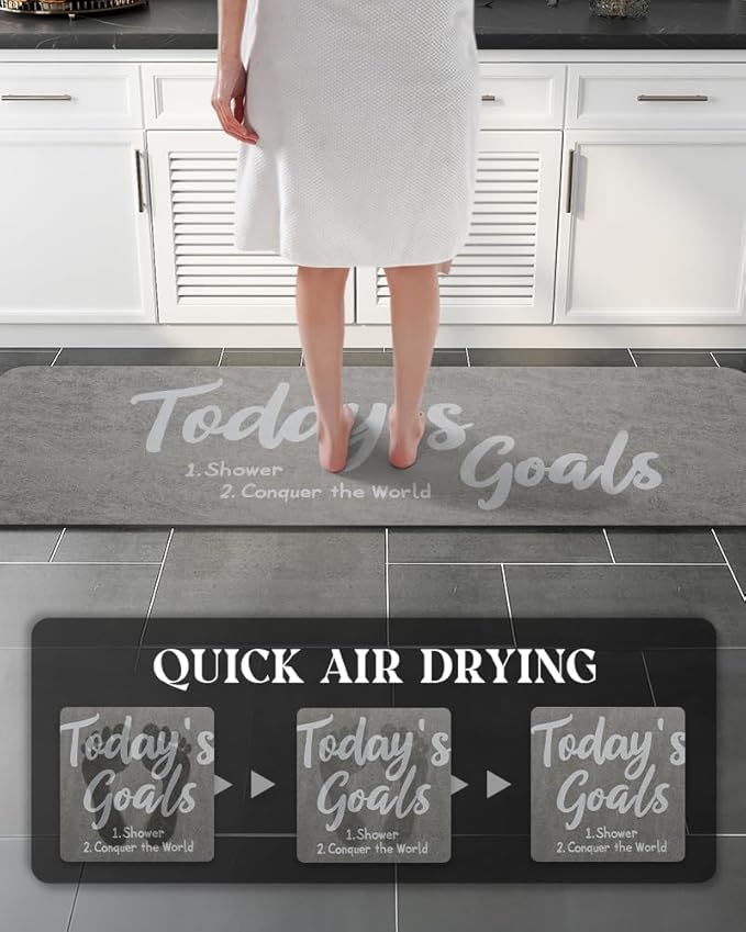 MontVoo -Bath Mat Rug- Non Slip Quick Dry Absorbent Thin Bathroom Rugs Fit Under Door-Faux Suede Surface Bathroom Floor Mats-Shower Rug for in Front of Bathtub Shower 17 X59 Grey Text Pattern