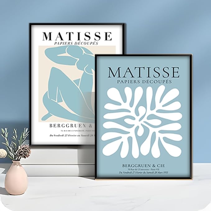 Navy Blue Matisse Poster Prints Set of 6 Henri Matisse Wall Art Flower Market Minimalist Painting Pictures Abstract Aesthetic for Room Bedroom 8x10 Inch Unframed