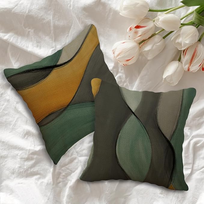 SiuSue Mid Century Modern Throw Pillows Case, Abstract Pillow Covers 18x18 Set of 4, Green Pillows Decorative Throw Pillows, Decorative Pillows Covers for Couch