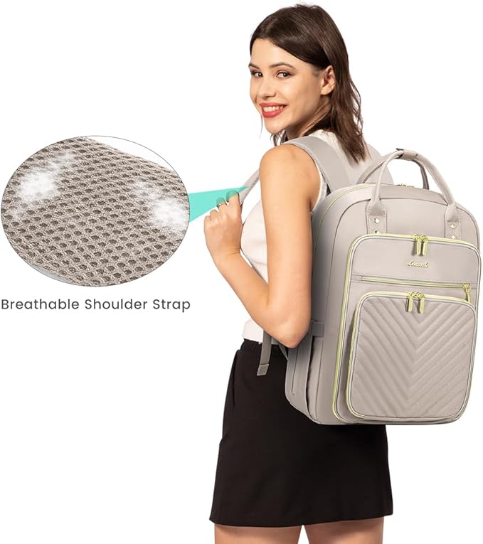 LOVEVOOK Laptop Backpack for Women, Water Resistant Travel Work Backpacks Purse Stylish Business Teacher Nurse Computer Bag with USB Charging Port,Pink Gray