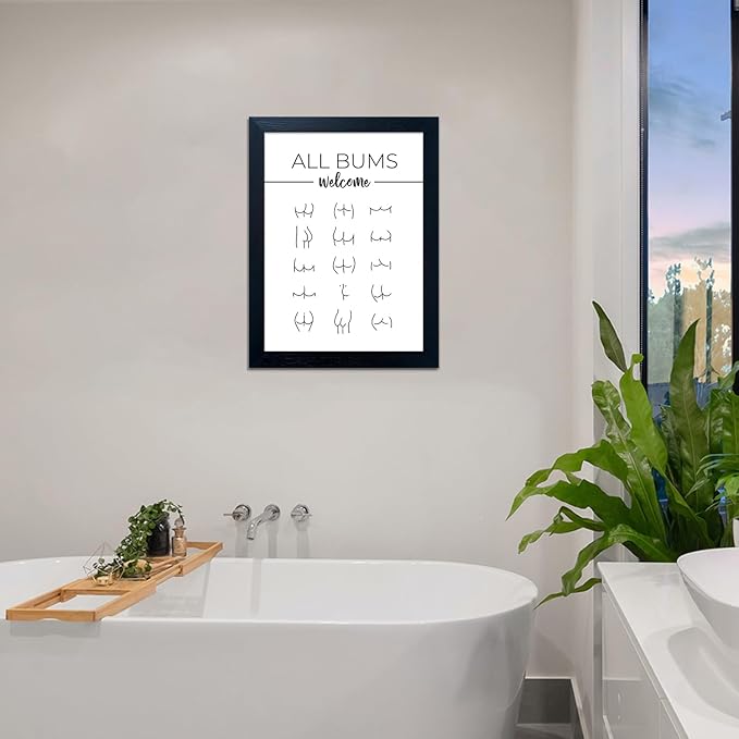 Funny Black and White Framed Modern Minimalistic Canvas Print Bathroom Sign Artwork