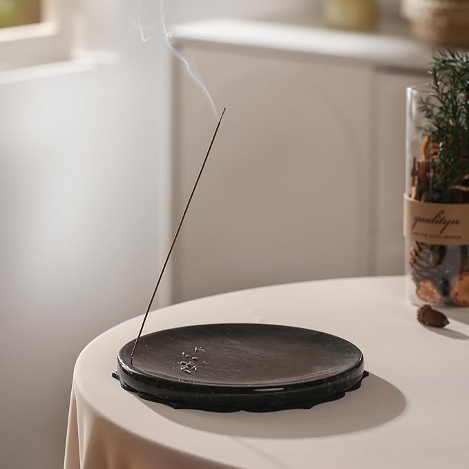 Ember Echo 7.1-Inch Natural Marble Incense Holder,Handmade Large Incense Burner for Meditation Yoga SPA, Long Incense Sticks Holder for Palo Santo/Sage/Cone/(Black)