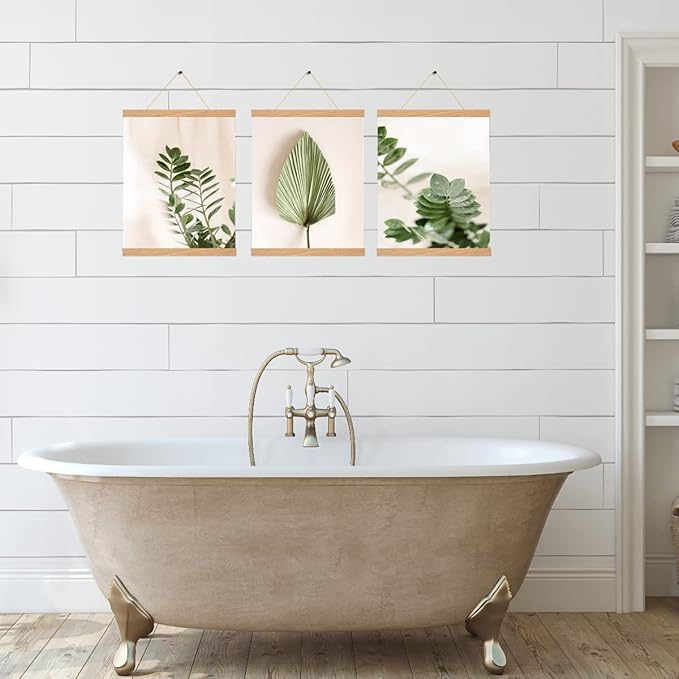 3 Pack Magnetic Poster Hanger Pine Color, 12x18 12x16 12x24 Poster Frame Wood Wooden Magnet Print Posters Dowel Scroll Hanger Hangers Hanging Kit for Walls Map Canvas Artwork, DIY Canvas