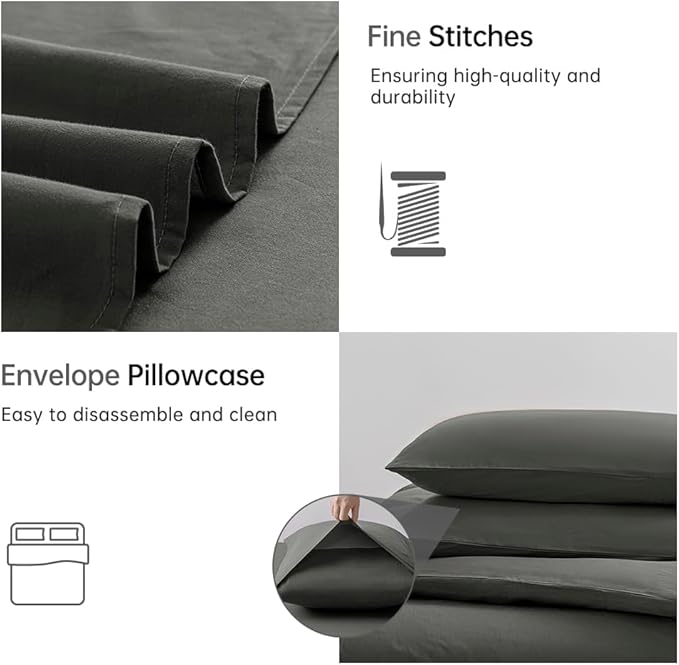 JELLYMONI Bedding Duvet Cover Queen Size - 100% Washed Cotton Linen Like Textured Comforter Cover, 3 Pieces Breathable Soft Bedding Set with Zipper Closure (Gray, Queen 90"x90")