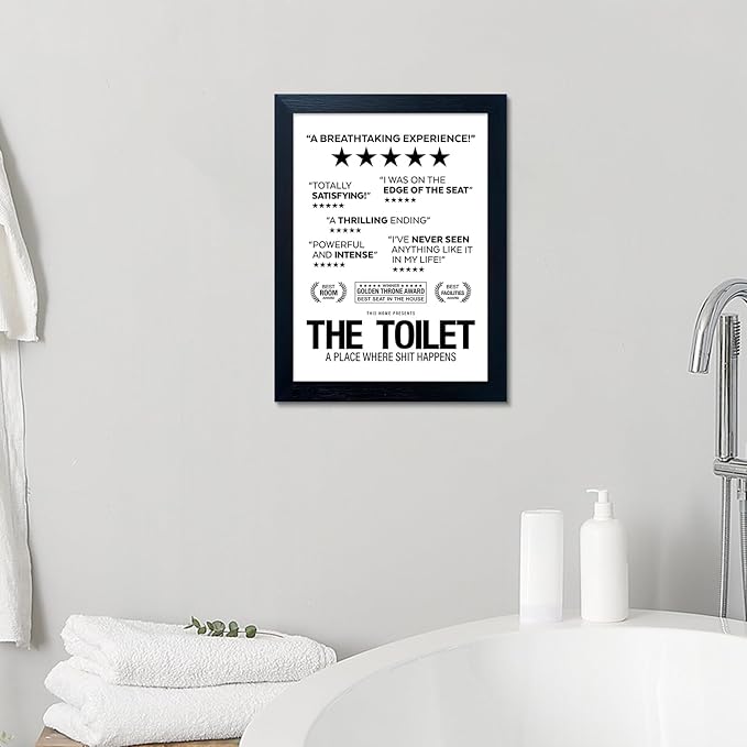 Black and White Wall Art - Bathroom Rules Sign, Framed Toilet Art Decor, Funny Loo Poop Humor Decorations