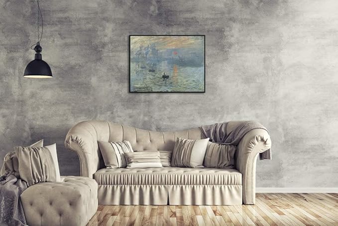 Wieco Art Framed Art Impression Sunrise Canvas Prints of Claude Monet Famous Paintings Reproduction Seascape Artwork Pictures on Canvas Wall Art for Home Decorations Black
