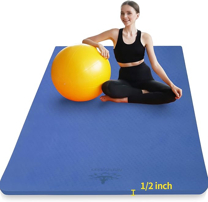Hatha Yoga Large TPE Yoga Mat 6'x4'x1/2" Extra Thick Non-Slip Exercise Mat - for Yoga Pilates & Home Gym Workouts