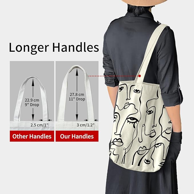 Canvas Tote Bag for Women, Aesthetic Tote Bag with Zipper Pocket for Grocery Travel Work Gift, Canvas Shopping Bag