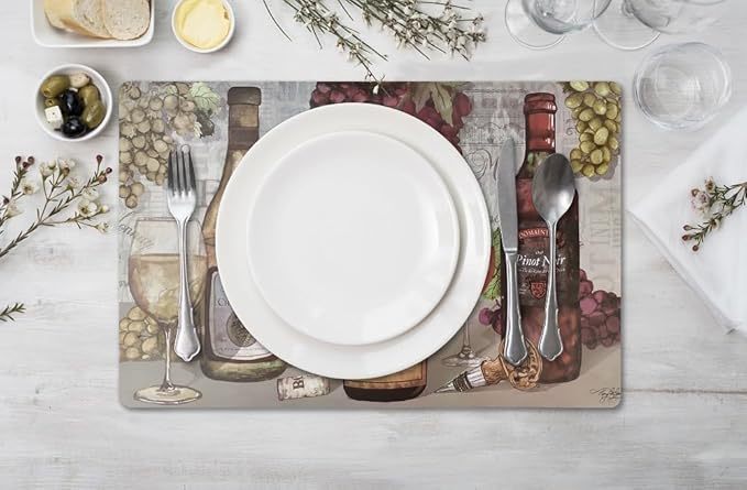 Vinyl Rectangular Placemats Set of 4 - Non Slip Place Mats Ideal for Indoor and Outdoor Dining Table - Washable and Heat Resistant Table Mat for Kitchen Tables (Wine Trio)