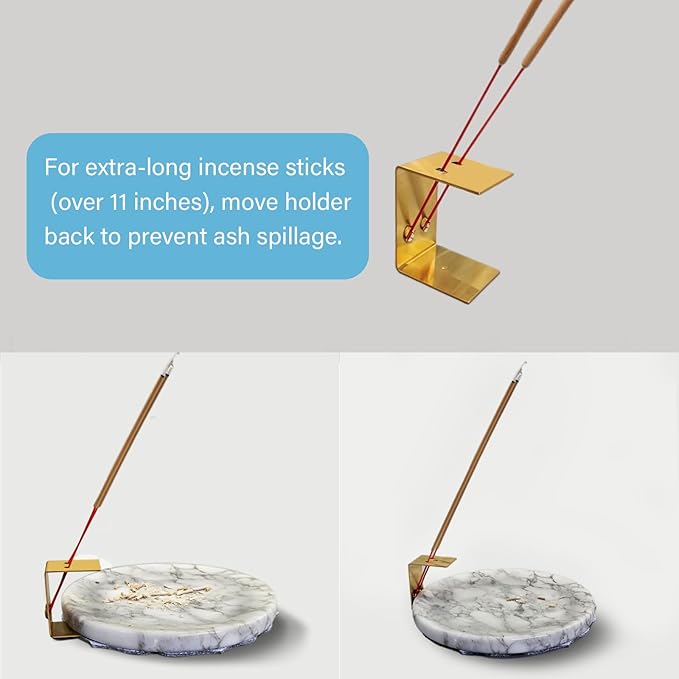 Ember Echo 7.1-Inch Natural Marble Incense Holder,Handmade Large Incense Burner for Meditation Yoga SPA, Long Incense Sticks Holder for Palo Santo/Sage/Cone/(Grey and White)