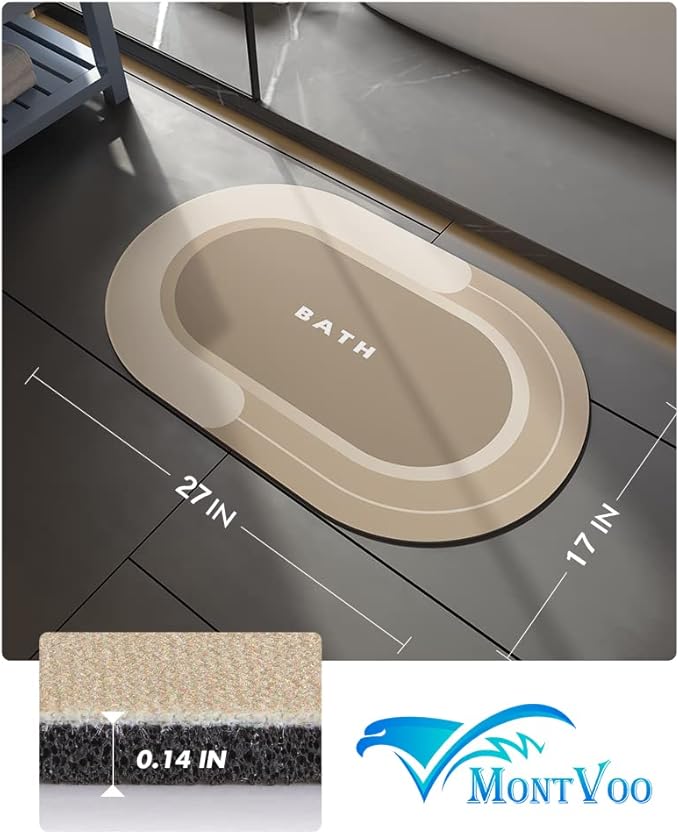 MontVoo Bath Mat - Non Slip, Quick Dry, Stain Resistant Bath Mat Rug for Bathroom Floor - Easy Care Shower Rug for Outside Bathtub - 17"x27" Beige