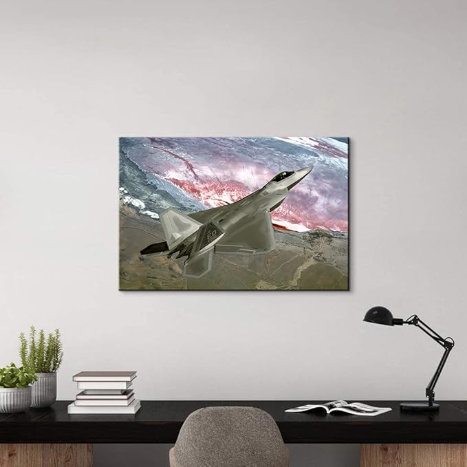 Airplane Decor F-22 Raptor Fighter Jets Poster Aviation Wall Art Plane Wall Art for Boys Room Aviation Poster for Boys Room Bedroom Decor (12''Hx18''W)
