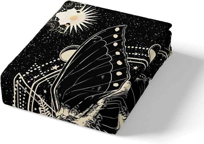 Castle Fairy Death Moth Duvet Cover Set Twin Size,Stars and Moon Phase Space Comforter Cover for Kids Boys Bedroom Gift,Abstract Exotic Aesthetic Bedding Set with 1 Pillowcase Bedspread