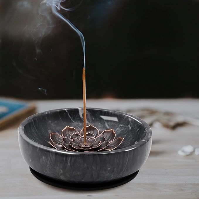 SuperLarge Handmade Natural Marble Incense Holder for Sticks and Cones-with 9 Holes,Multi-Functional Incense Burner Holder for Incense Sticks and Cones, Perfect Home Decor(Black, 5.91 inch)