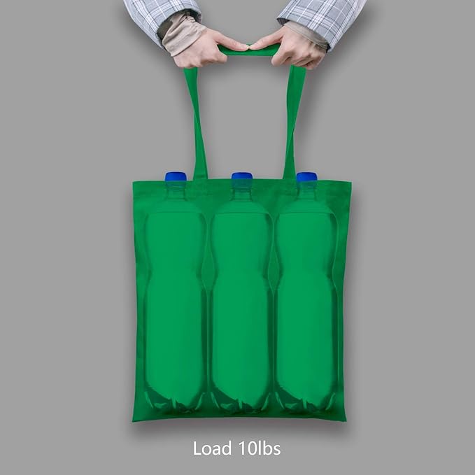 TOPDesign 12-Pack Economical 16"x15" Kelly Green Cotton Tote Bag, Lightweight Medium Reusable Grocery Shopping Cloth Bags, Suitable for DIY, Advertising, Promotion, Gift, Activity