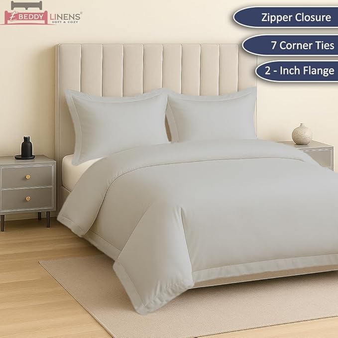 eBeddy Linens Silver Grey Solid Duvet Cover Set Super King 98x108 Size Egyptian Cotton Luxury Soft & Breathable Comforter Cover with Hidden Zipper Closer & Corner Ties Durable and Fade Resistant
