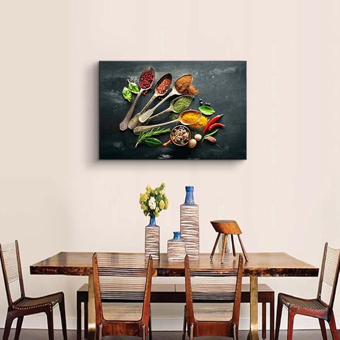 Kitchen Pictures Wall Decor Food Spice Canvas Wall Art Cooking Seasoning Wall Art Colorful Kitchen Decorations Dining Room Art Food Poster for Dining Room Ready to Hang (28''Hx40''W)