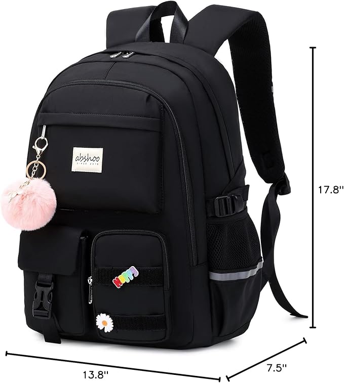 abshoo Big Student Laptop Backpack For College Women Middle High School Teen Girls Bookbag Travel Daypack (Black)