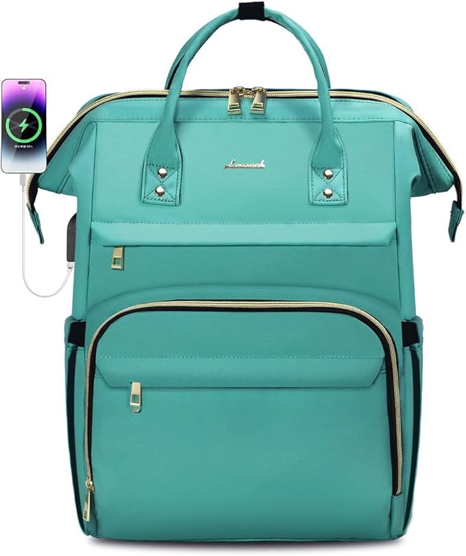 LOVEVOOK Laptop Backpack for Women,15.6 Inch Professional Womens Travel Backpack Purse Computer Laptop Bag Nurse Teacher Backpack,Waterproof College Work Bag Carry on Backpack with USB Port,Mint Green