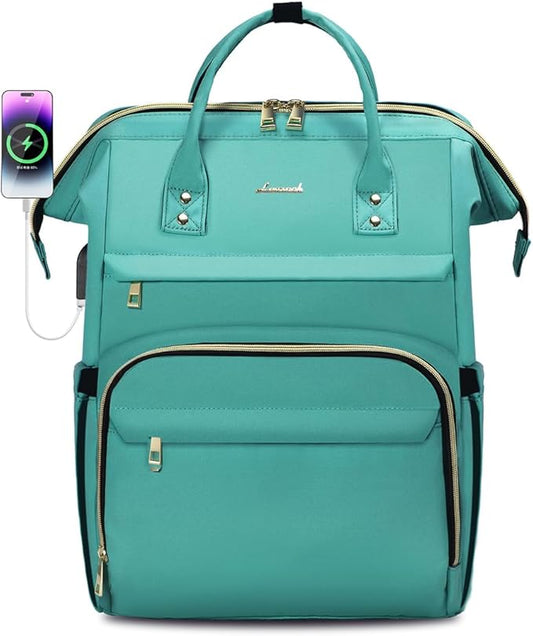 LOVEVOOK Laptop Backpack for Women,15.6 Inch Professional Womens Travel Backpack Purse Computer Laptop Bag Nurse Teacher Backpack,Waterproof College Work Bag Carry on Backpack with USB Port,Mint Green