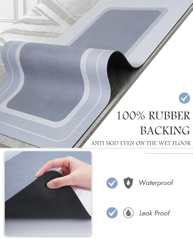 Super Absorbent Non Slip Stain Resistant Quick Dry Thin Bath Mat - 24"x35" Blue