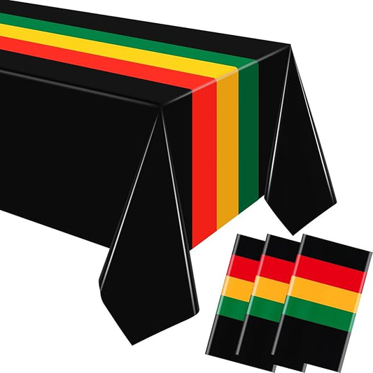 Kinlop 3 Pcs Black History Tablecloth 108 x 51 Inch Juneteenth Kwanzaa Table Covers Plastic Waterproof Disposable Table Clothes for Africa American Independence Freedom Party Supplies(Classic)