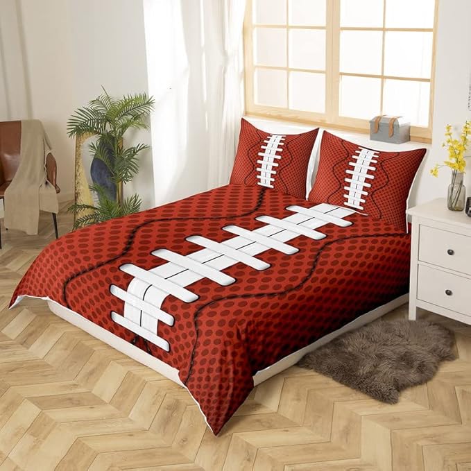 Feelyou Football Duvet Cover Set for Kids Boys Teens Orange Rugby Printed Comforter Cover Sports Rugby Bedding Set 1 Duvet Cover & 2 Pillowcases