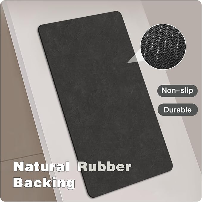 Black Bath Mat, Bathroom Rugs Non Slip Washable Thin Absorbent Quick Dry Bath Mat Fits Under Door Bathroom Floor Mat Perfect for Bath, Shower, or Sink 24"x48" Black