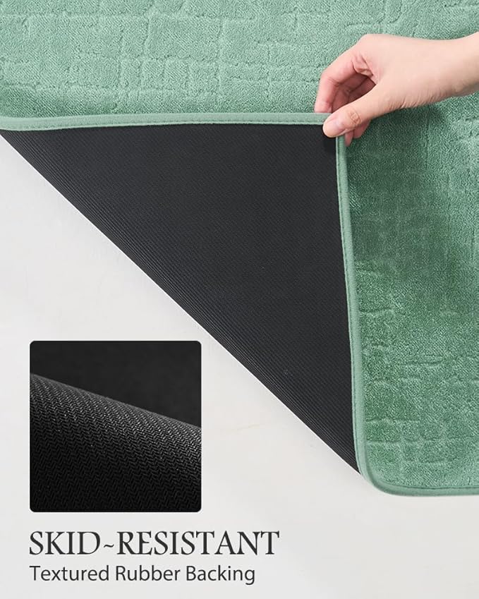 AMOAMI-Bath Mat-Absorbent Quick Dry Bathroom Floor Mats-Washable Rubber Backing Bath Mats for Bathroom Rugs Fit Under Door-Bath Rug for in Front of Sink Bathtub Shower Room, Moss 20''x32''