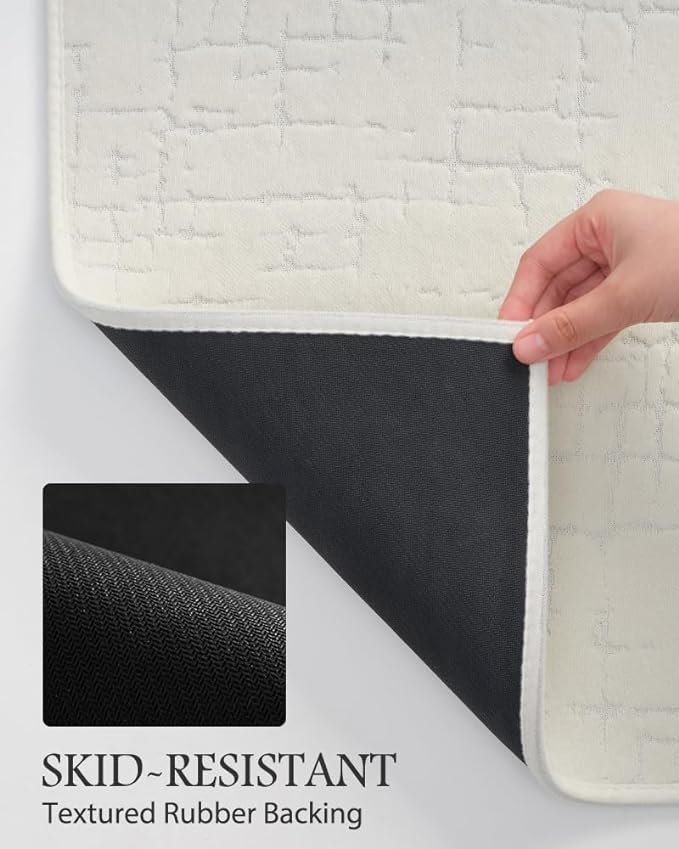 AMOAMI-Bath Mat-Absorbent Quick Dry Bathroom Floor Mats-Washable Rubber Backing Bath Mats for Bathroom Rugs Fit Under Door-Bath Rug for in Front of Sink Bathtub Shower Room, Cream 17''x59''