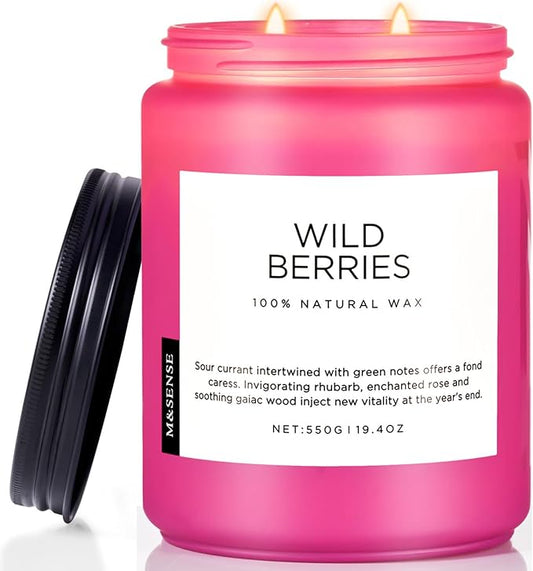 M&SENSE Wild Berries Large Soy Candles for Home Scented Organic Natural Soy Wax Candle 19.4oz 110 Hour Long Lasting, Christmas Holiday Scented Winter Gift for Bedroom Bathroom Home Decor