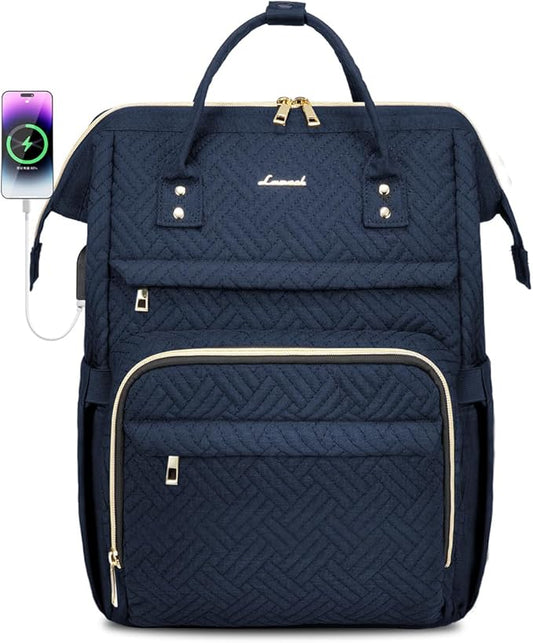 LOVEVOOK Laptop Backpack for Women,15.6 Inch Professional Womens Travel Backpack Purse Computer Laptop Bag Nurse Teacher Backpack,Waterproof Work Bags Carry on Back Pack with USB Port,Dark Blue Plait