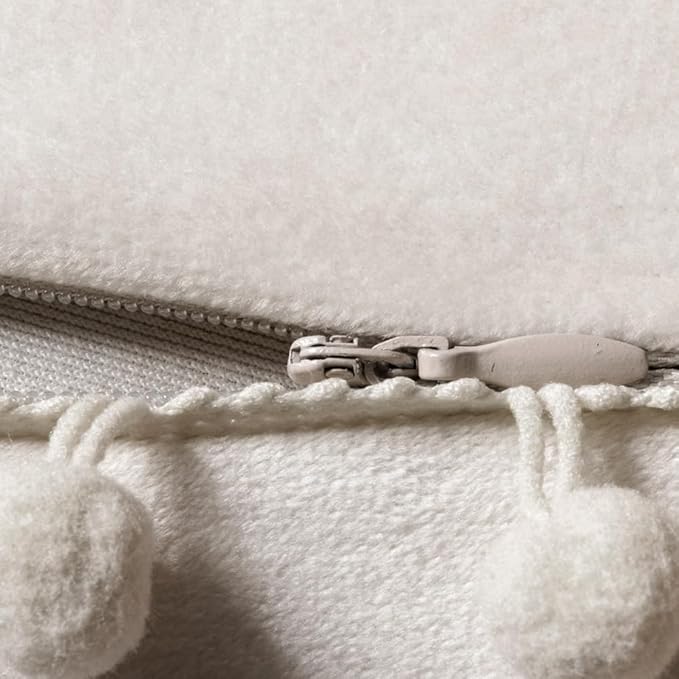 DEZENE Couch Pillow Covers 22x22 Beige: 2 Pack Cozy Soft Pom-poms Velvet Square Throw Pillow Cases for Farmhouse Home Decor