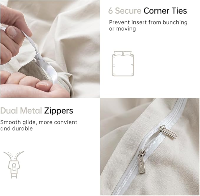 JELLYMONI Beige Duvet Cover Twin Size - 100% Washed Cotton Linen Feel Textured Comforter Cover, 2 Pieces Breathable Soft Bedding Set with Zipper Closure (Beige, Twin 68"x90")