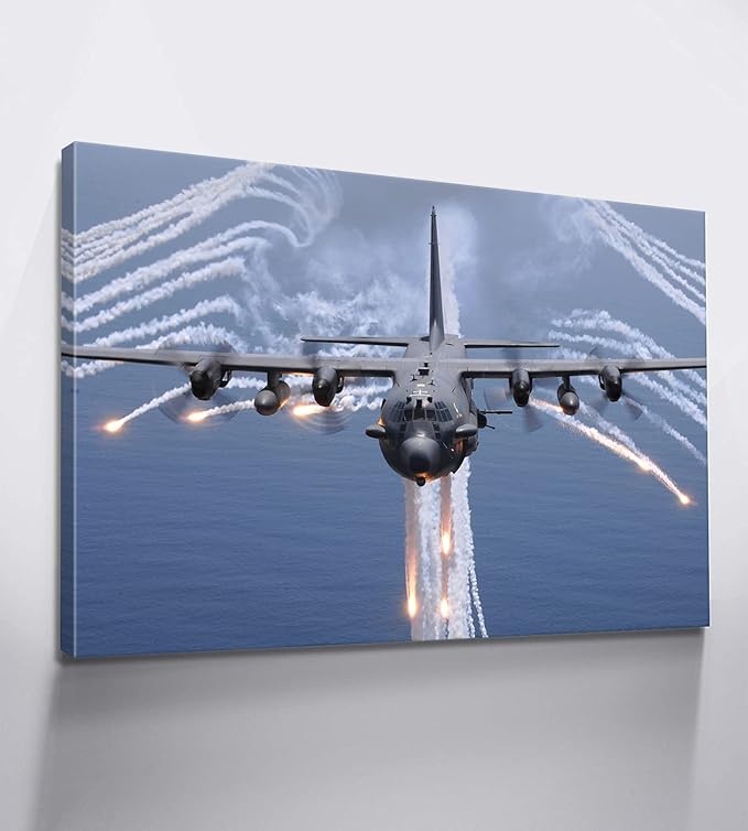 AC-130 Gunship US Air Force Posters Jet Aircraft Picture Artwork Airplane Wall Art Decoration Aviation Gifts for Pilots Home Ready to Hang (28"Hx40"W)