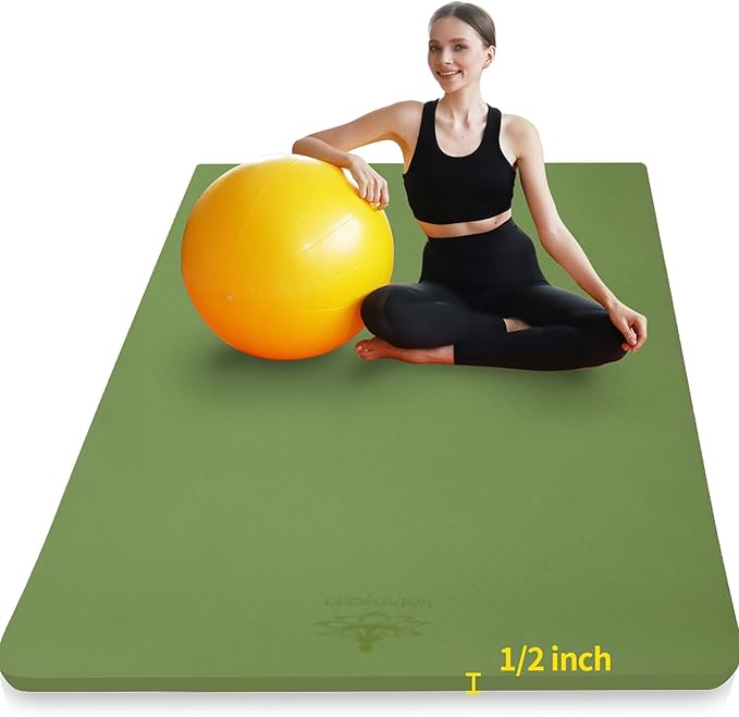 Hatha Yoga Large TPE Yoga Mat 6'x4'x1/2" Extra Thick Non-Slip Exercise Mat - for Yoga Pilates & Home Gym Workouts