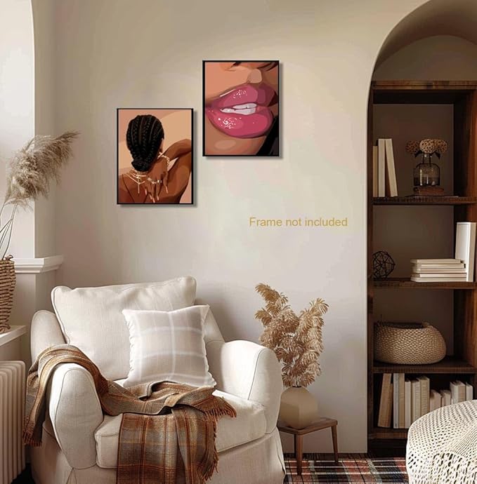 Black Girl Pink Wall Art Set of 3 African American Black Women Canvas Posters Fashion Black Girl Wall Decor Pictures Prints for Home Living Room Bedroom Bathroom Decoration 12x16 Inch Unframed