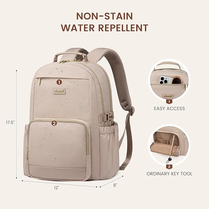 LOVEVOOK Laptop Backpack for Women with Pouch Pocket for Large Capacity Cup,15.6 Inch Laptop Computer Bag Travel Backpack Purse,Waterproof Work Business Backpack College Teacher Bags,Nude