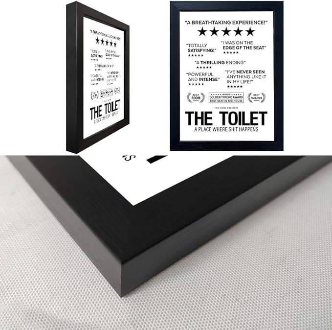 Black and White Wall Art - Bathroom Rules Sign, Framed Toilet Art Decor, Funny Loo Poop Humor Decorations