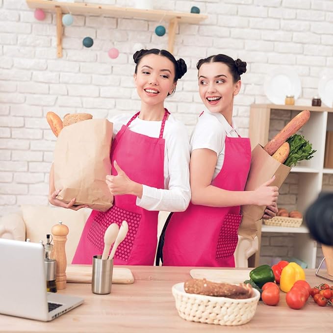 Pink 6PCS Apron for Women Adult Unisex Durable with 2 Front Pockets Washable Chef Cooking Baking Kitchen Restaurant Crafting Painting Aprons