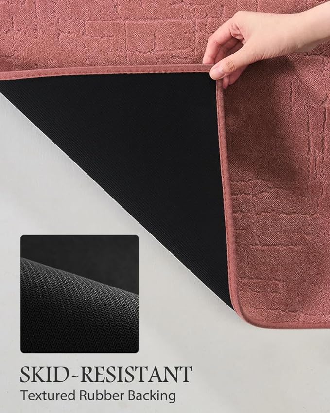 AMOAMI-Bath Mat-Absorbent Quick Dry Bathroom Floor Mats-Washable Rubber Backing Bath Mats for Bathroom Rugs Fit Under Door-Bath Rug for in Front of Sink Bathtub Shower Room, Rose 17''x59''