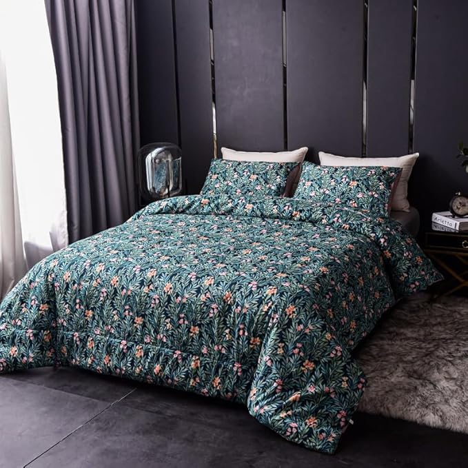 Cupocupa Duvet Cover Queen Size Set Boho Floral Pattern Duvet Cover Queen for Queen Size Bed Vintage Soft Bedding Leaf Print Paisley with Pillowcases