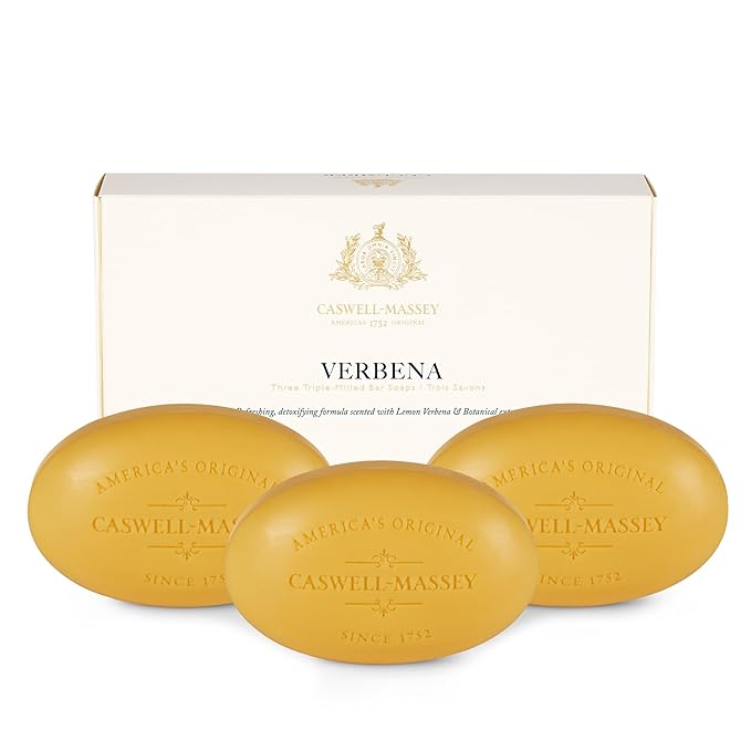 Caswell-Massey Castile Bar Soap, Womens Body Wash, Hand Soap, and Face Wash, Moisturizing Natural Body Soap for Bath or Shower, Verbena, 3 Bar Gift Set