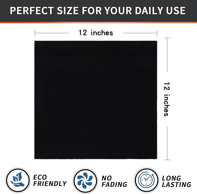 Homaxy 100% Cotton Dish Cloths, 8 Pack - 12 x 12 Inches, Waffle Weave Super Soft and Absorbent Dish Towels Quick Drying Dishcloths, Black