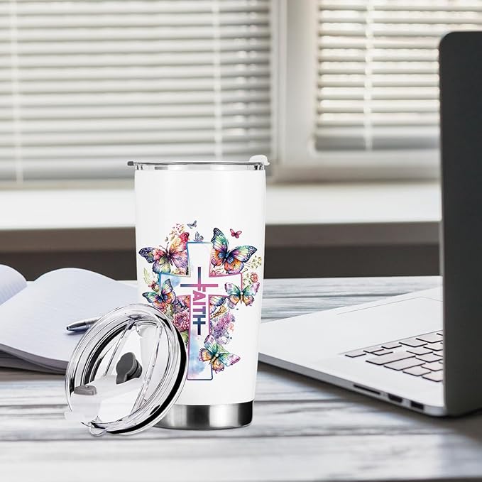 Christian Gifts for Women Sister Tumbler, Inspirational Bible Verse Butterfly Gifts Birthday Christmas, Faith Religious Coffee Mug Stainless Steel Vacuum Insulated Double Wall Travel Cup with Lid，20oz