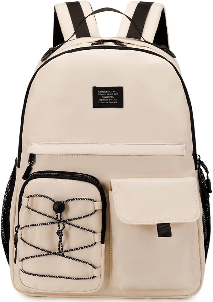 Lohol Casual Backpack for Teen Boys and Girls, Daypack with Anti Theft Pocket for Travel School (Beige)