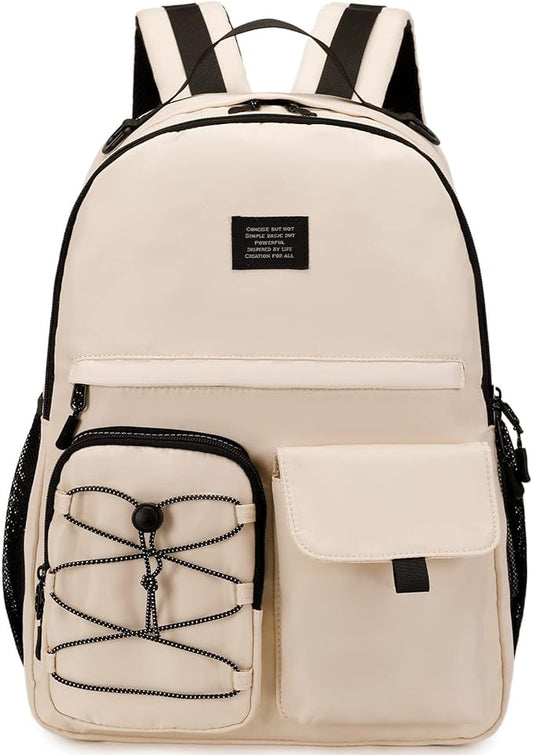 Lohol Casual Backpack for Teen Boys and Girls, Daypack with Anti Theft Pocket for Travel School (Beige)