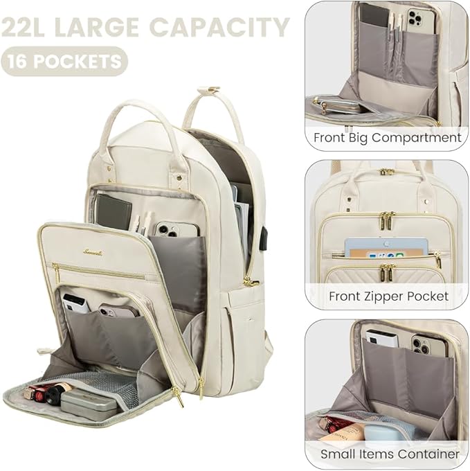 LOVEVOOK Laptop Backpack for Women, Beige