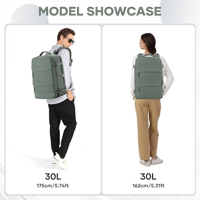 coowoz Large Travel Backpack For Women Men,Carry On Flight Approved,Hiking Waterproof Outdoor Rucksack Casual Daypack Fit 15.6 Inch Laptop Shoes Compartment (Olive Green)